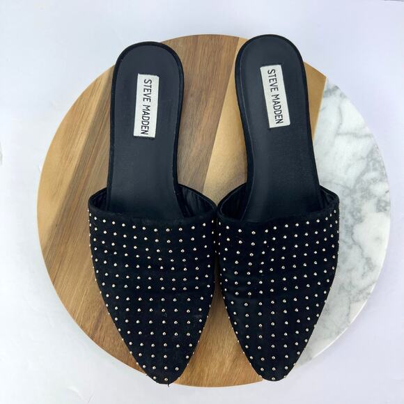 Steve Madden 9 Trace Studded Suede Black Leather Slip On Pointed Toe Trendy Mule - Picture 2 of 10